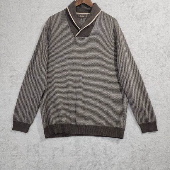 Tasso Elba Mens XL Shawl Collar Cotton Bird Eye Sweater Brown/Beige   JPT - Picture 1 of 7